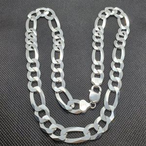 STERLING SILVER 925 HIGH POLISHED HEAVY FLAT FIGARO 11 MM CHAIN